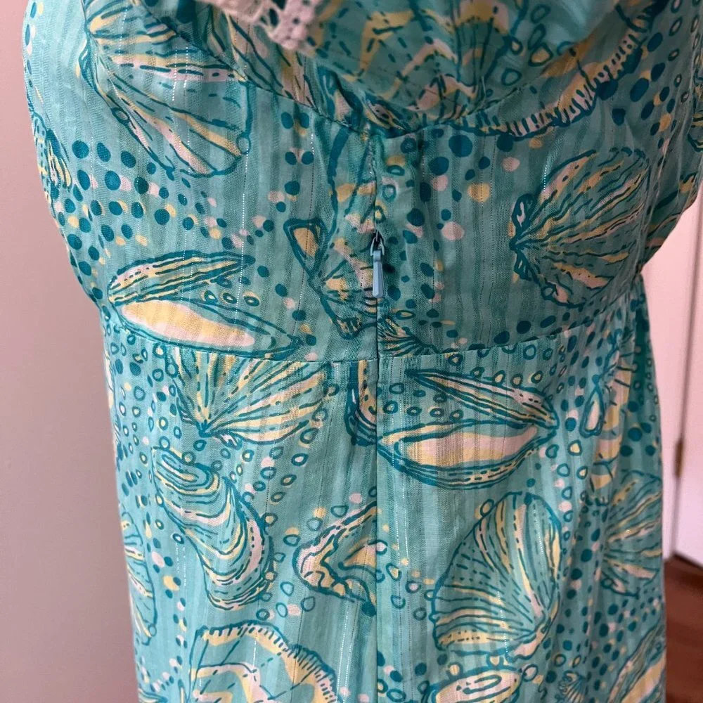 Lilly Pulitzer Aqua Seashell Print Crochet Lace Dress Sz S